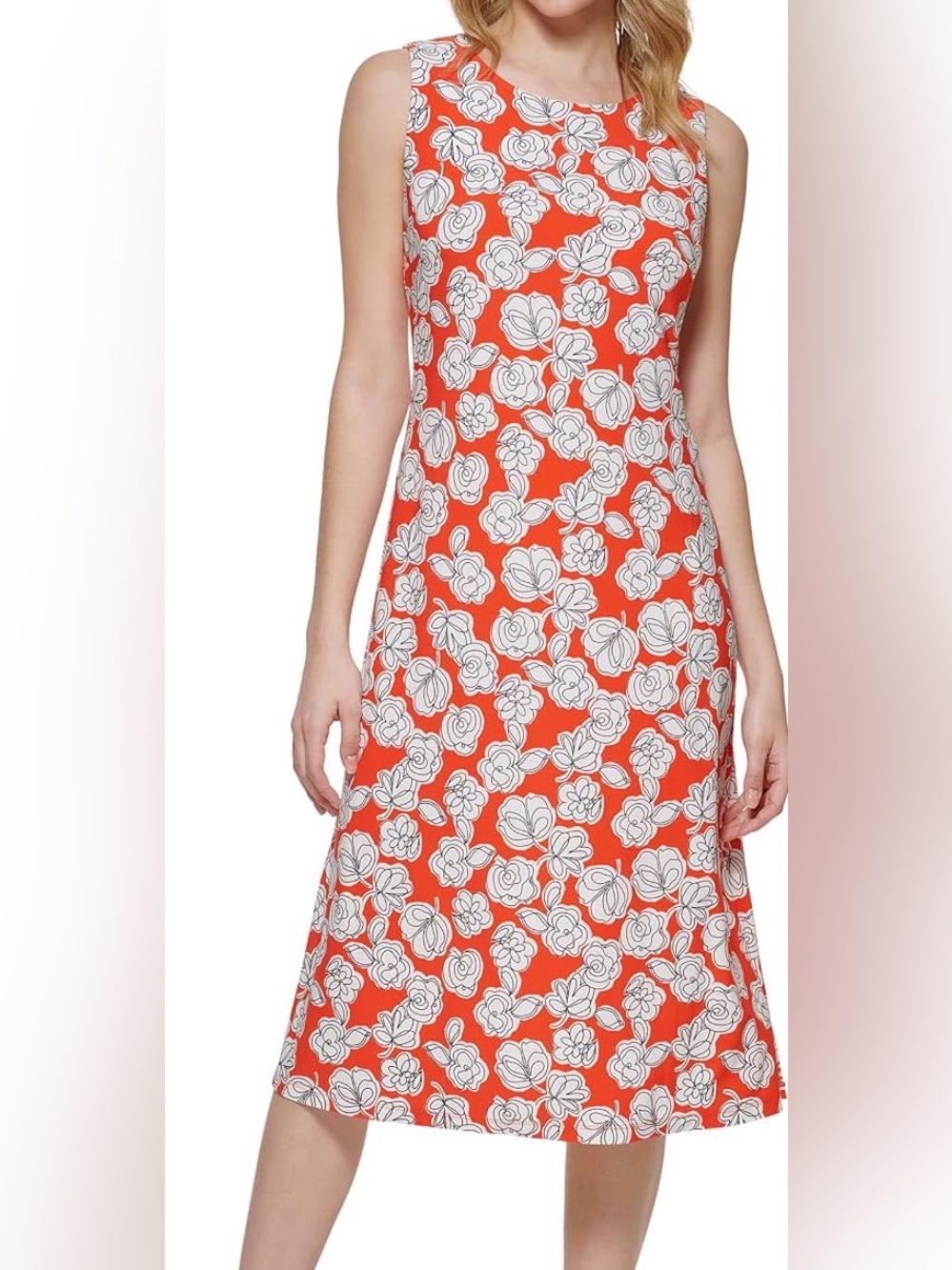 Tommy Hilfiger Women’s Sleeveless Orange Floral Midi Dress. Size 10